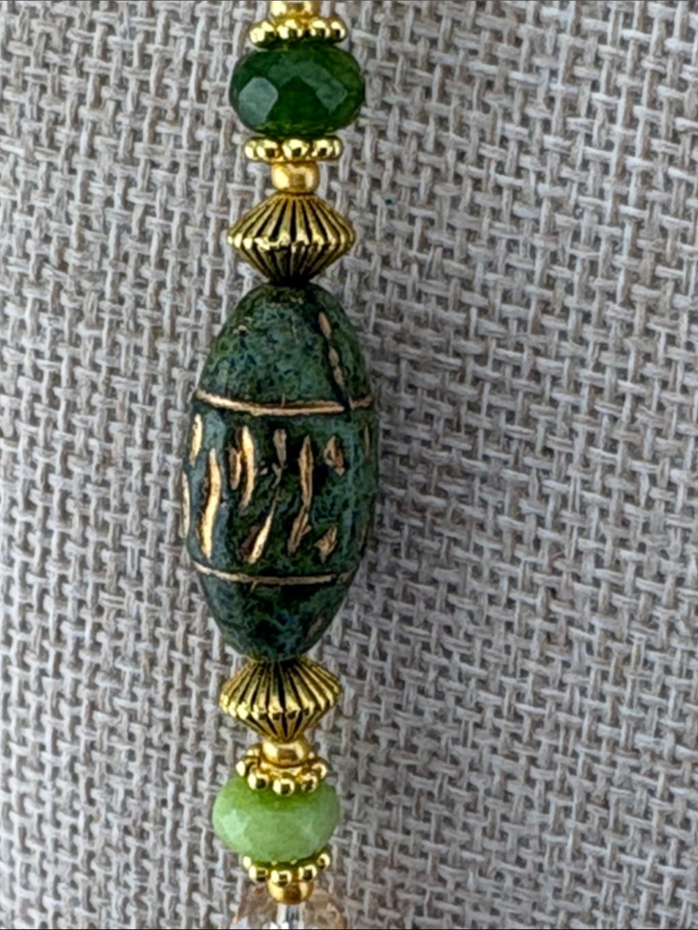 Czech Glass Crown Bead Necklace | Gold Inlay | Artisan Statement - Picture 6 of 6